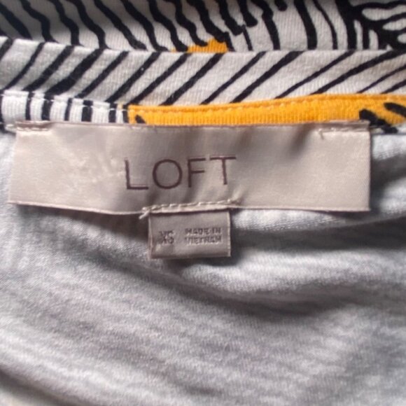 LOFT Womens Swing Short Sleeve Yellow & Black Leaf Print Dress Comfort Vacation - Picture 6 of 7